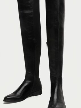 Zara Black Over-the-Knee Smooth Leather Boots. Made In Spain. Size 9(40).